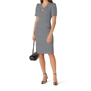Badgley Mischka Houndstooth Print Twist Neck Dress Black White Size 6